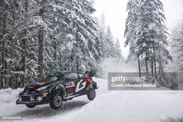 Elfyn Evans of Great Britain and Scott Martin of Great Britain are competing with their Toyota Gazoo Racing WRT Toyota GR Yaris Rally1 Hybrid during...