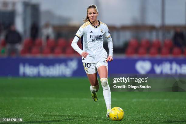 Caroline Moller of Real Madrid runs with the ball during Liga F match between Atletico de Madrid and Real Madrid at Wanda Sport Centre on February...