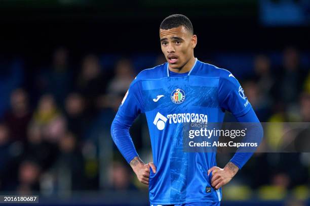 Mason Greenwood of Getafe CF looks on during the LaLiga EA Sports match between Villarreal CF and Getafe CF at Estadio de la Ceramica on February 16,...