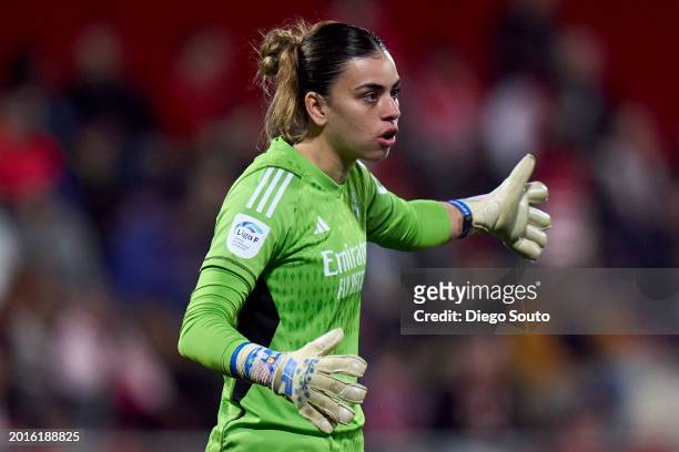 Maria Rodrigrez "Misa" of Real Madrid reacts during Liga F match between Atletico de Madrid and Real Madrid at Wanda Sport Centre on February 14,...