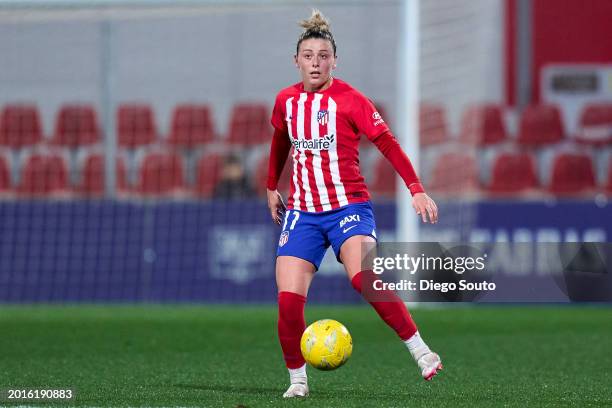 Carmen Menayo of Atletico de Madrid looks on during Liga F match between Atletico de Madrid and Real Madrid at Wanda Sport Centre on February 14,...