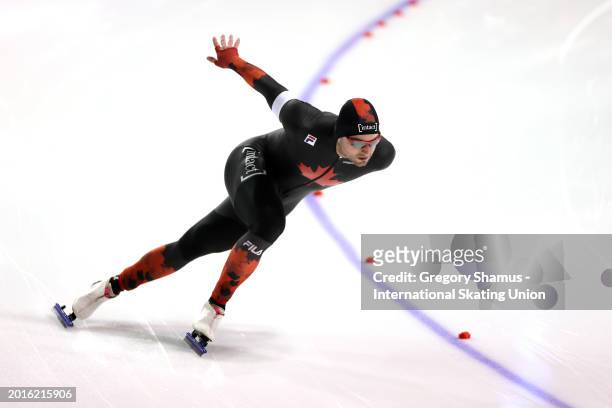 Laurent Dubreuil of Canada skates in the Mens 500m during day two of the ISU World Single Distances Speed Skating Championships on February 16, 2024...