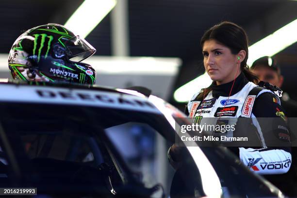 Hailie Deegan, driver of the Klutch Vodka Ford, looks on in the garage area during qualifying for the NASCAR Craftsman Truck Series Fresh from...