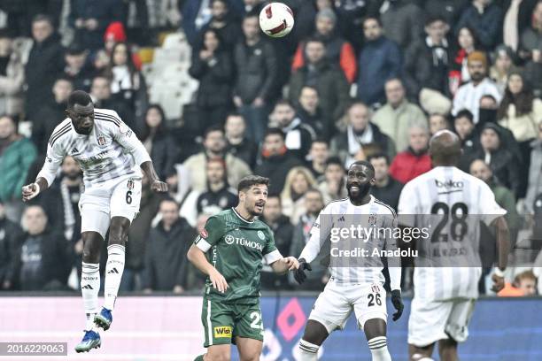 Omar Colley of Besiktas and Ahmet Oguz of TUMOSAN Konyaspor compete during the Turkish Super Lig 26th week football match between Besiktas and...