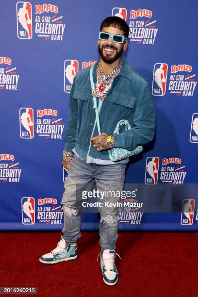 Anuel AA attends the 2024 Ruffles NBA All-Star Celebrity Game at Lucas Oil Stadium on February 16, 2024 in Indianapolis, Indiana.