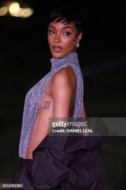 British model Jourdan Dunn arrives to attend the catwalk presentation for British fashion house Burberry's Autumn/Winter 2024 collection, at London...