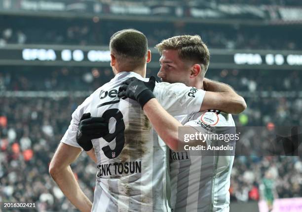 Cenk Tosun of Besiktas celebrates after scoring a goal during the Turkish Super Lig 26th week football match between Besiktas and TUMOSAN Konyaspor...