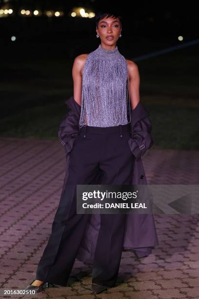 British model Jourdan Dunn arrives to attend the catwalk presentation for British fashion house Burberry's Autumn/Winter 2024 collection, at London...