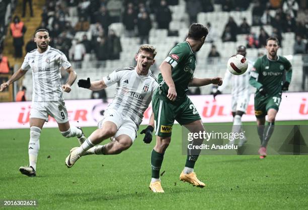 Semih Kilicsoy of Besiktas in action against Ahmet Oguz of TUMOSAN Konyaspor during the Turkish Super Lig 26th week football match between Besiktas...