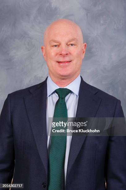 Minnesota Wild head coach John Hynes poses for his headshot prior to the game against the Pittsburgh Penguins at the Xcel Energy Center on February...