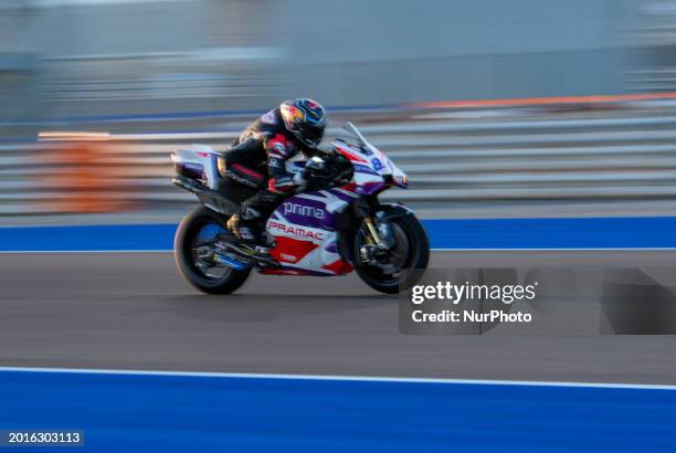 Spanish MotoGP rider Jorge Martin of Prima Pramac Racing is participating in a MotoGP pre-season test on day one at Lusail International Circuit in...