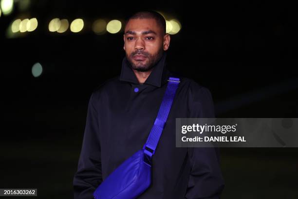 British rapper Kano arrives to attend the catwalk presentation for British fashion house Burberry's Autumn/Winter 2024 collection, at London Fashion...