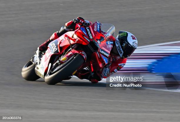 Italian MotoGP rider Francesco Bagnaia of the Ducati Lenovo Team is participating in the first day of MotoGP pre-season testing at Lusail...