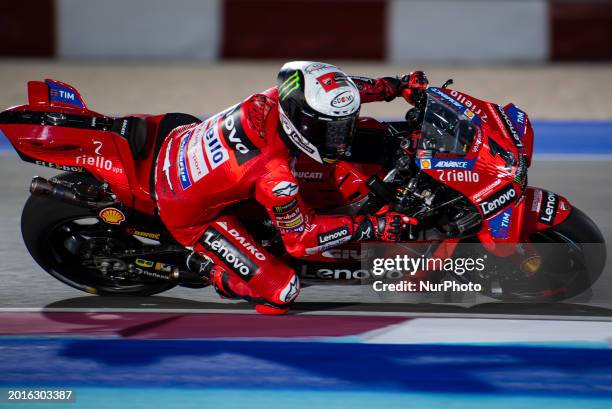 Italian MotoGP rider Francesco Bagnaia of the Ducati Lenovo Team is participating in the first day of MotoGP pre-season testing at Lusail...