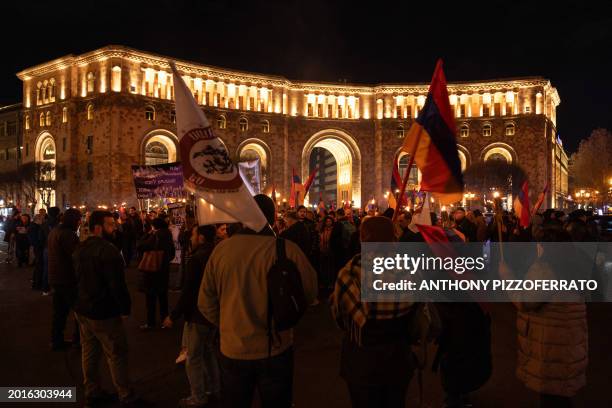 Yerevan, Armenia. Armenians of the political organization Bever march with torches to the Russian Embassy and the streets of central Yerevan on the...