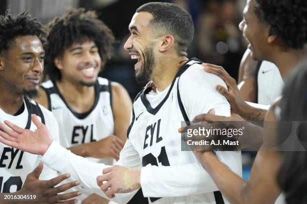 Trevelin Queen of Team EYL celebrates during the G League Next Up Game Presented by AT&T as part of NBA All-Star Weekend on February 18, 2024 at...