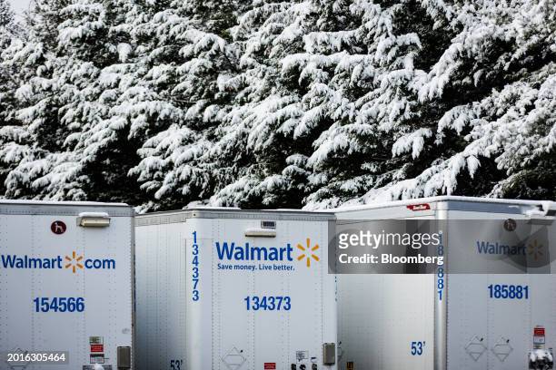 Walmart trailers behind the company's store in Germantown, Maryland, US, on Saturday, Feb. 17, 2024. Walmart Inc. Is scheduled to release earnings...