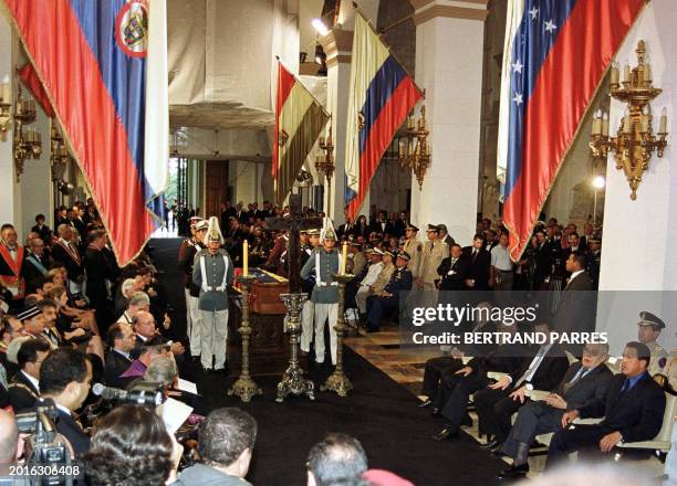 Venezuelan President Hugo Chavez Frias , and other government and military officials attend a solemn ceremony at the National Pantheon in Caracas 08...