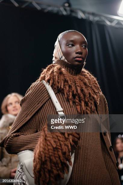 Backstage at Burberry RTW Fall 2024 as part of London Ready to Wear Fashion Week held at Victoria Park on February 19, 2024 in London, England.