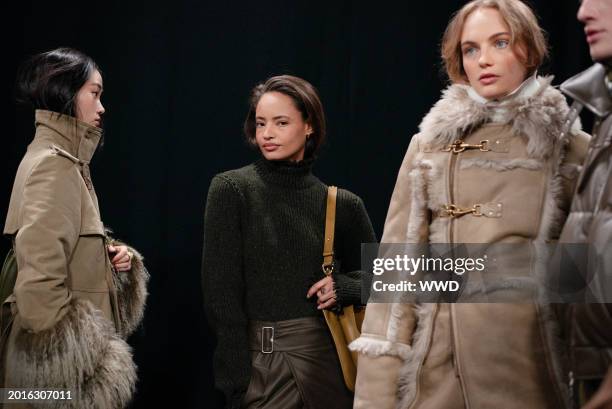 Backstage at Burberry RTW Fall 2024 as part of London Ready to Wear Fashion Week held at Victoria Park on February 19, 2024 in London, England.