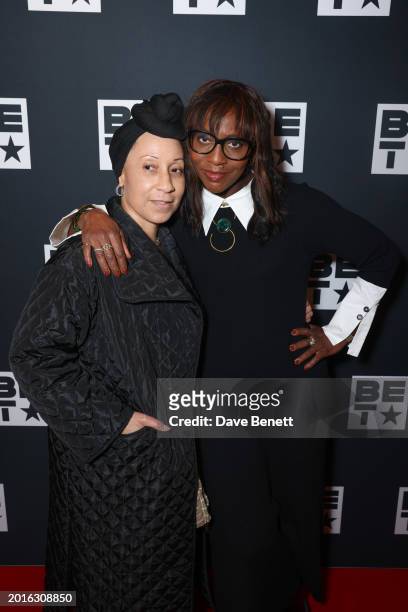Guest and Brenda Emmanus attend a private screening event for BET UK original "GARMS" at The Cinema In The Power Station on February 19, 2024 in...