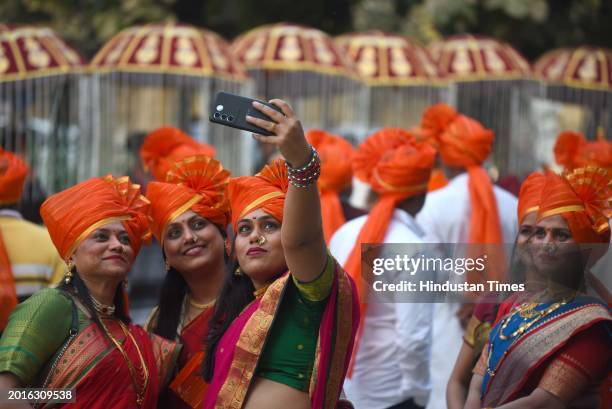 Maharashtrian people celebrate the Chhatrapati Shivaji Maharaj birth anniversary at sector-40 community center near Huda Market on Feburary 19, 2024...