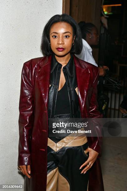 Tolu Coker attends the Perfect Magazine and AMI Paris LFW Party at Dovetale at 1 Hotel Mayfair on February 19, 2024 in London, England.