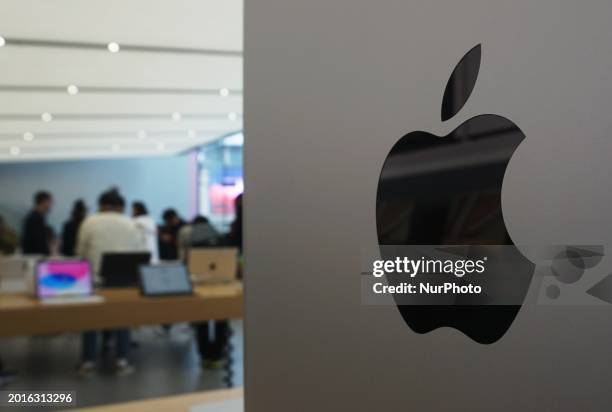 Customers are spending money at a flagship Apple store in Hangzhou, Zhejiang Province, China, on February 20, 2024. According to foreign media...