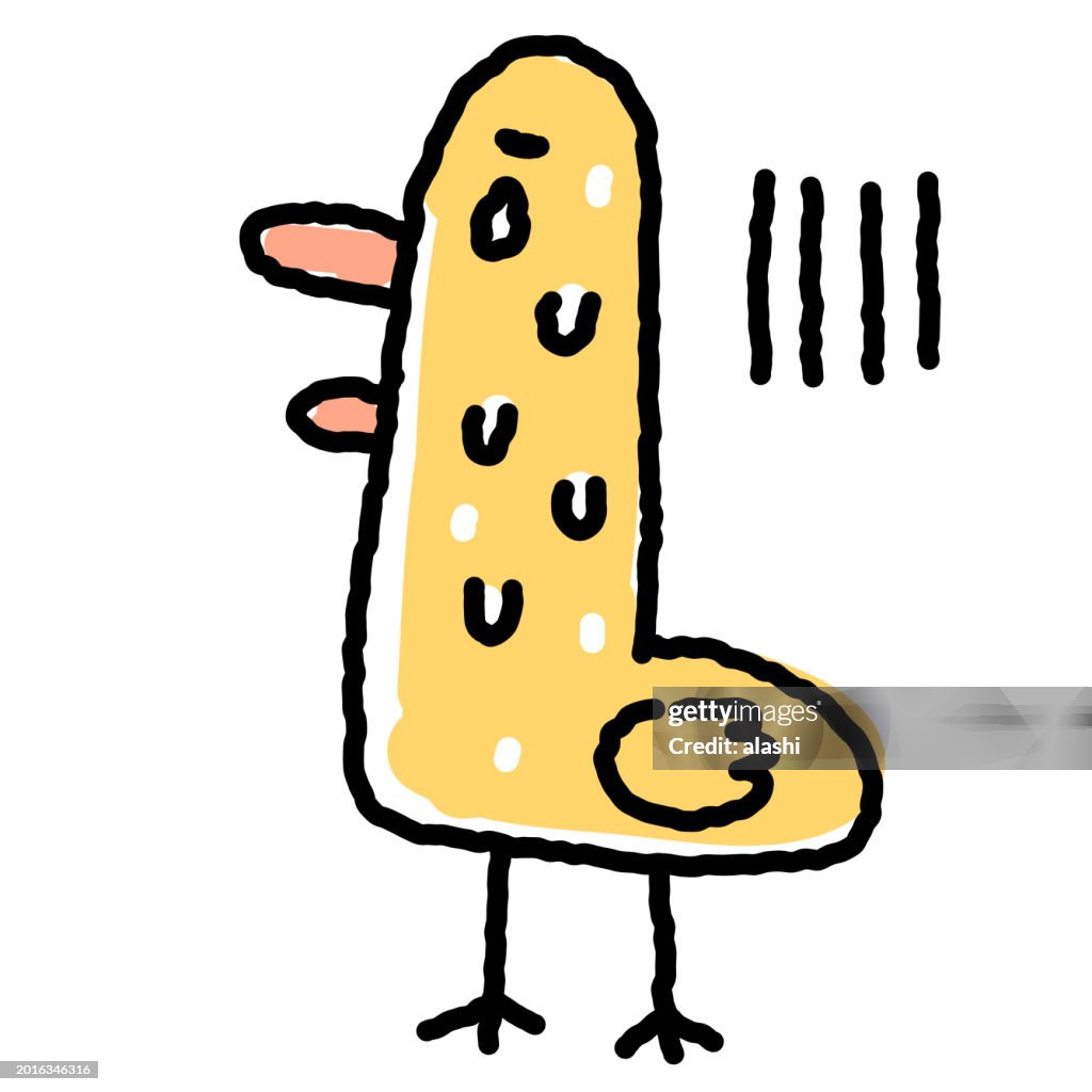 Doodle Line Drawing: Eine seltsam aussehende, aber coole Ente fühlt sich hilflos und geschockt