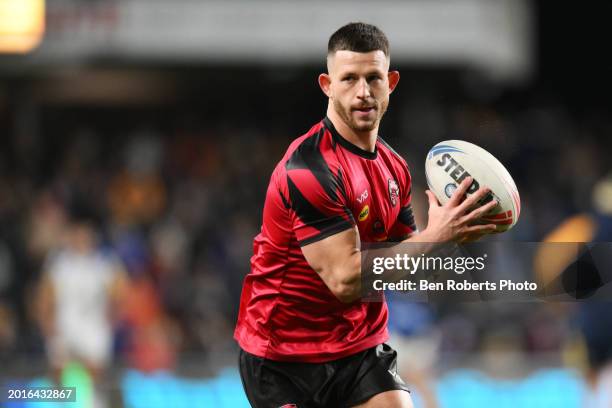 Cade Cust of Salford Red Devils during the Betfred Super League match between Leeds Rhinos and Salford Red Devils at Headingley Stadium on February...