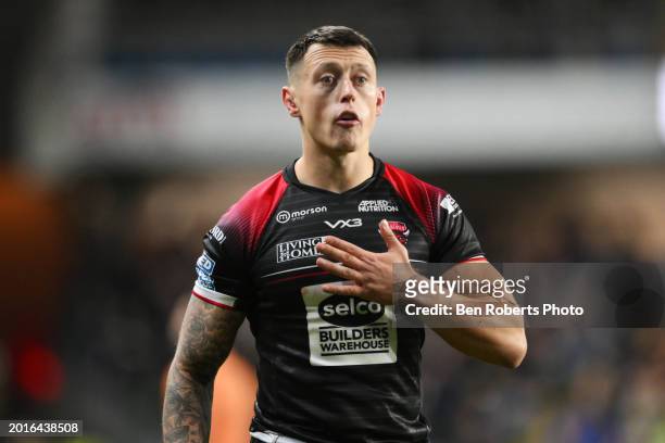 Deon Cross of Salford Red Devils during the Betfred Super League match between Leeds Rhinos and Salford Red Devils at Headingley Stadium on February...