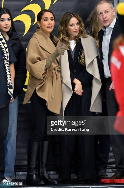 Meghan, Duchess of Sussex and Luisana Lopilato attend the Invictus Games One Year To Go Winter Training Camp at Hillcrest Community Centre on...