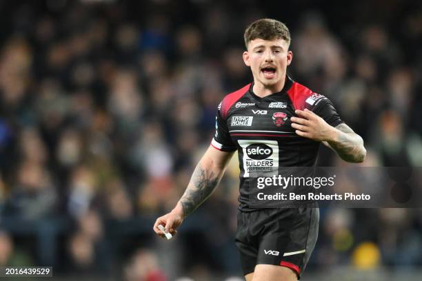 Oliver Partington of Salford Red Devils during the Betfred Super League match between Leeds Rhinos and Salford Red Devils at Headingley Stadium on...