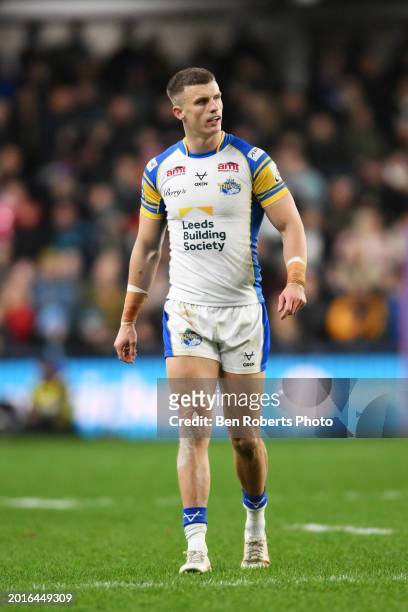 Ash Handley of Leeds Rhinos during the Betfred Super League match between Leeds Rhinos and Salford Red Devils at Headingley Stadium on February 16,...