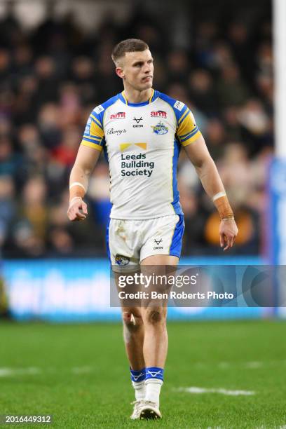 Ash Handley of Leeds Rhinos during the Betfred Super League match between Leeds Rhinos and Salford Red Devils at Headingley Stadium on February 16,...