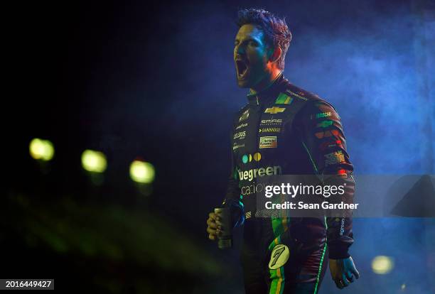 Corey LaJoie, driver of the Bluegreen Vacations Chevrolet, walks onstage during driver intros prior to the NASCAR Craftsman Truck Series Fresh from...