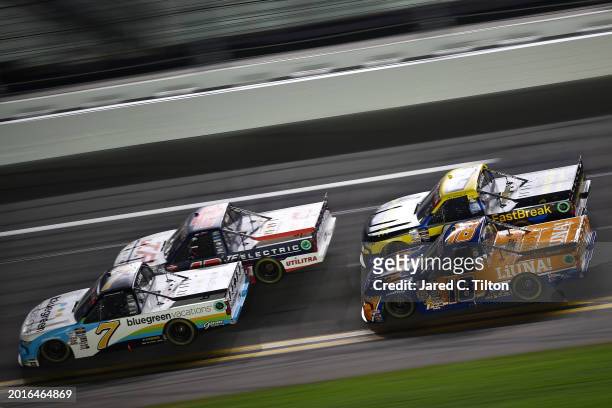 Corey LaJoie, driver of the Bluegreen Vacations Chevrolet, Matt Mills, driver of the J.F. Electric/Utilitra Chevrolet, Tyler Ankrum, driver of the...