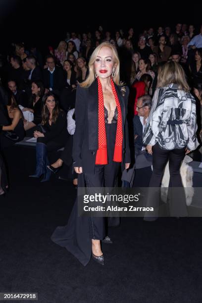 Carmen Lomana attends the front row at the Malne fashion show during the Mercedes Benz Fashion Week Madrid at Ifema on February 16, 2024 in Madrid,...