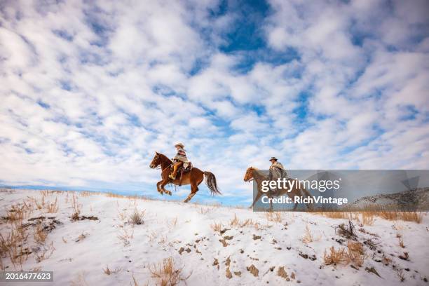 winter ranch horse riding - cowboy hat silhouette stock pictures, royalty-free photos & images