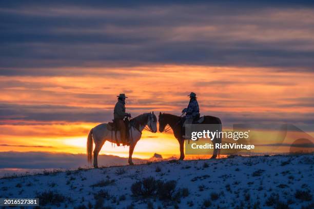 winter ranch horse riding - cowboy hat silhouette stock pictures, royalty-free photos & images