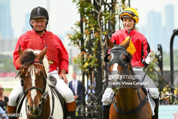 Jamie Kah riding El Soleado winning Race 1, the Goodwood Trophy, during Melbourne Racing at Flemington Racecourse on February 17, 2024 in Melbourne,...