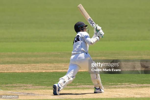 Nic Maddinson of Victoria his a six during the Sheffield Shield match between New South Wales and Victoria at SCG, on February 17 in Sydney,...
