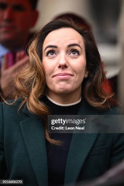 Stella Moris, wife of Julian Assange, joins supporters of WikiLeaks founder Julian Assange outside the Royal Courts of Justice on February 20, 2024...