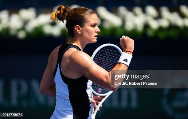 Maria Sakkari of Greece in action against Emma Navarro of the United States in the women's singles second round match on Day 3 of the Dubai Duty Free...