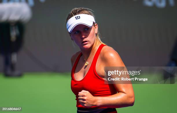 Peyton Stearns of the United States in action against Marketa Vondrousova of the Czech Republic in the women's singles second round match on Day 3 of...