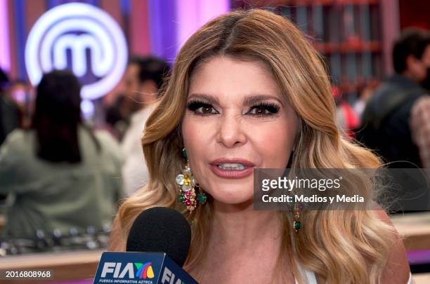 Itati Cantoral speaks during a press conference `Master chef celebrity´ tv show at Azteca Estudios on February 16, 2024 in Mexico City, Mexico.