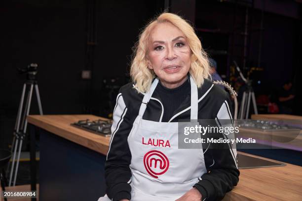 Laura Bozzo poses for a photo during a press conference `Master chef celebrity´ tv show at Azteca Estudios on February 16, 2024 in Mexico City,...