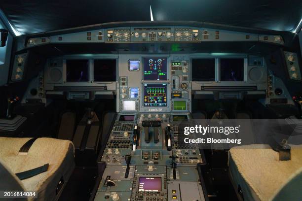 The cockpit inside an Airbus SE A330 Neo aircraft operated by Starlux Airlines Co. During the Singapore Airshow in Singapore, on Tuesday, Feb. 20,...