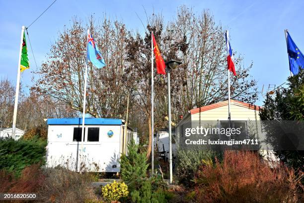 self-driving camp in toulouse, france - log cabin logo stock pictures, royalty-free photos & images