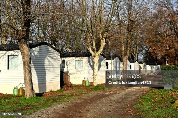 self-driving camp in toulouse, france - log cabin logo stock pictures, royalty-free photos & images